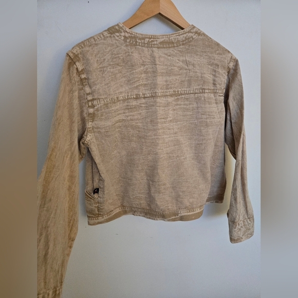 Produce Company cream/tan 100% cotton jacket square metal buttons | size M - Picture 5 of 6